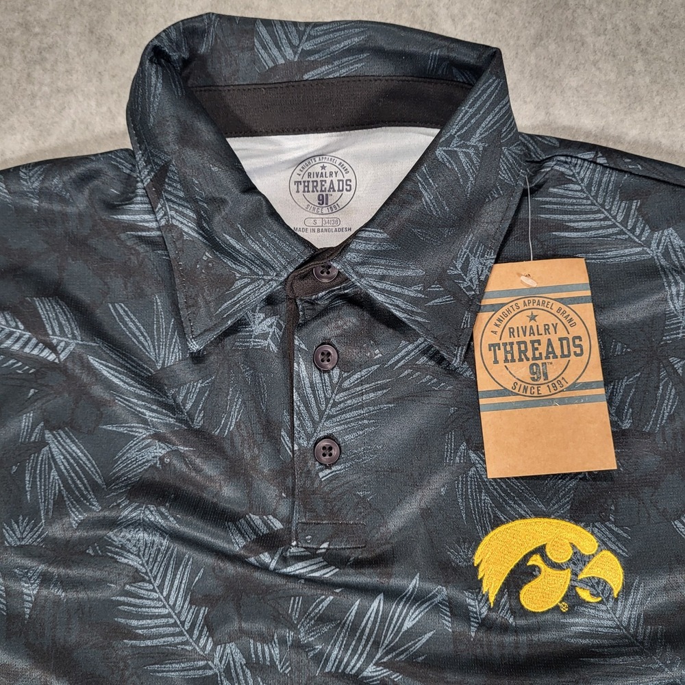 Iowa Hawkeyes Hawaiian Floral Print Polo Rivalry Threads‎ Mens Small Black